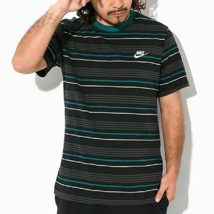 Nike Спортивная одежда Клубный логотип с вышитым лоскутным узором в полоску с круглым вырезом и коротким рукавом Футболка Мужские топы Черный FD1359-010