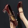 Spring and Summer Footwear Single Shoes Women's Thick Heels with Square Head and Shallow Mouth Buckle Shoes Patent Leather High Heels