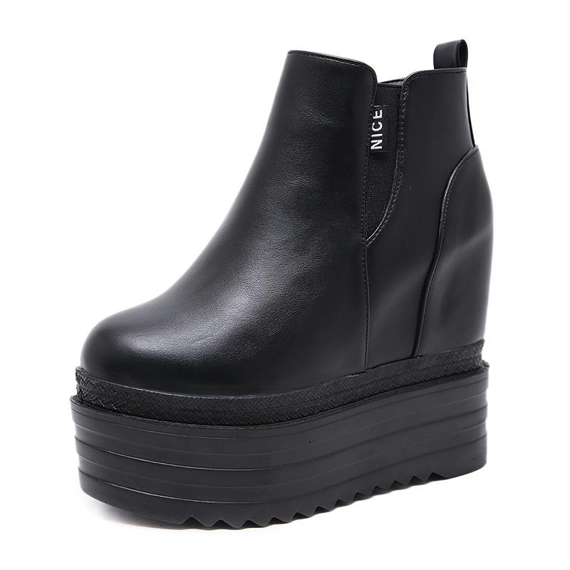 Женские сапоги на высокой платформе, модные высокие каблуки, ботильоны, женские, черные, на танкетке, женские, осень