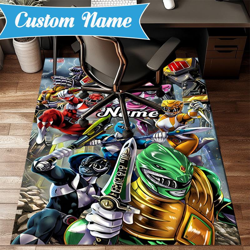 Custom Name Power Rangers City Adventure Rug for Living Room, Game Rooms, Office, Bedroom, Floor Mat Playful Design, fan gifts Christmas decor