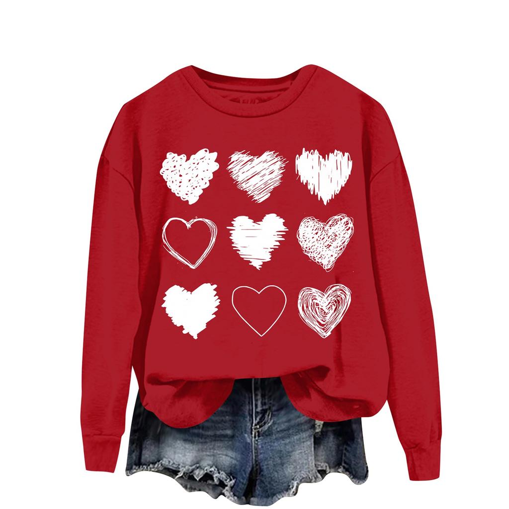 Женская повседневная мода ко Дню святого Валентина с принтом, длинным рукавом, круглым вырезом, толстовки, пуловеры, топы