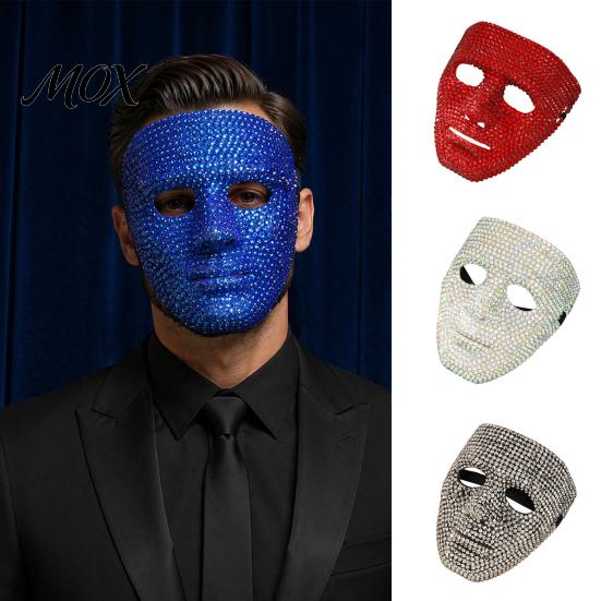 Wide Field of Vision Mask Halloween Rhinestone Full Face Mask, Sparkly Masquerade for High Visibility Dance Performance, Lightweight Hip Hop
