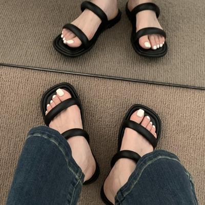 Простые и повседневные однотонные женские шлепанцы 2024 Новая мода Мягкая подошва Износостойкость Квадратный носок Летние римские шлепанцы