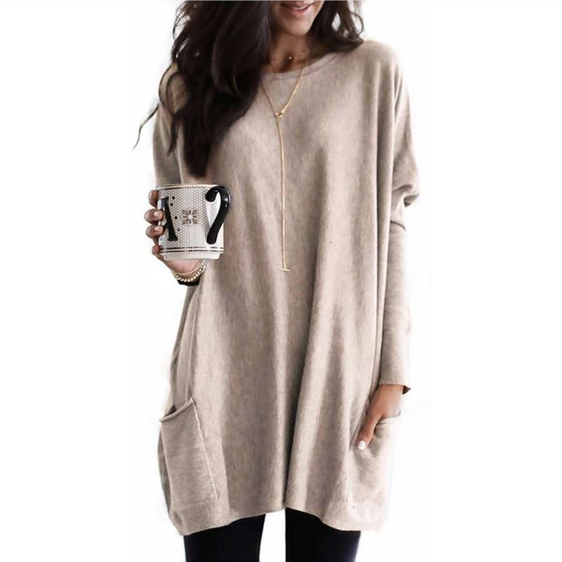 Spring and Autumn T-shirt Women's Casual Round Neck Long Sleeve Top
