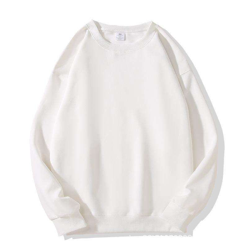 Trendy Women's White Loose Round Neck Sweatshirt - Long Sleeve, Solid Color, Autumn/Winter Style
