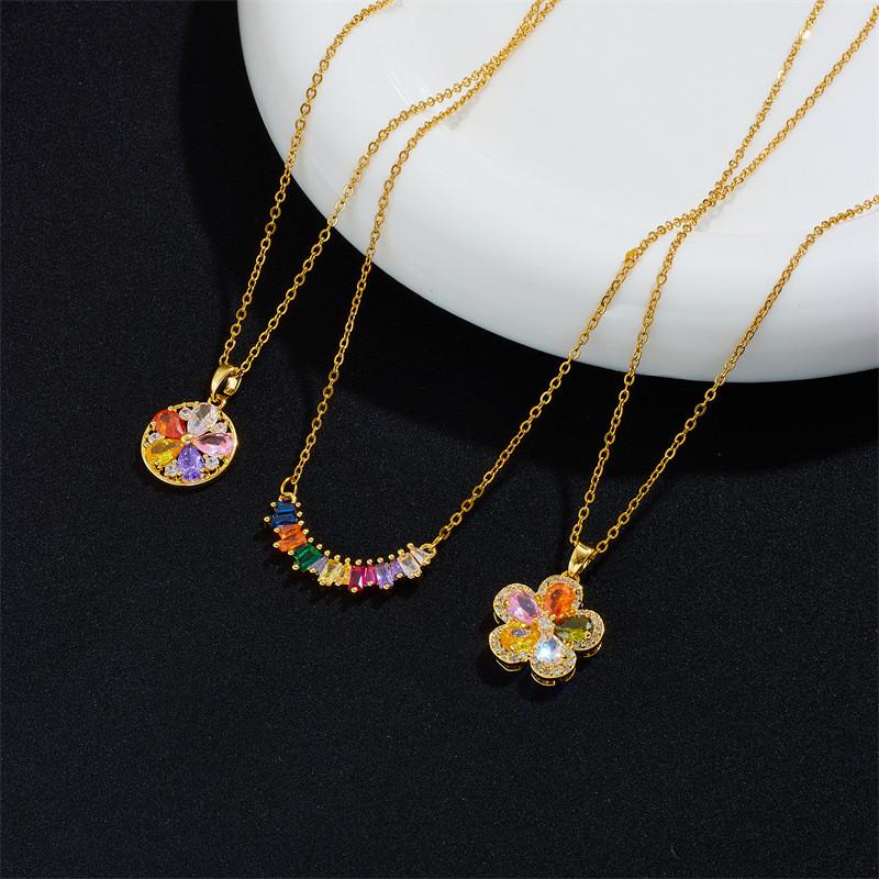 Trendy Zircon Butterfly Flower Pendant Necklace Stainless Steel High Grade Geometric Jewelry Party Gifts For Women Girls