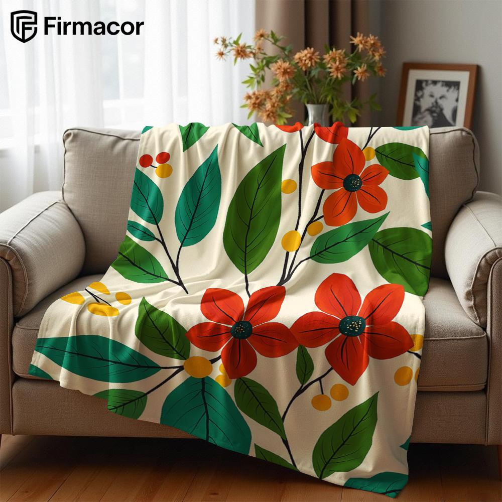Red Floral Leaf Lightweight Microfiber Soft Christmas Fleece Blanket Warm Cozy Throw for Bed Sofa Office Travel All Season
