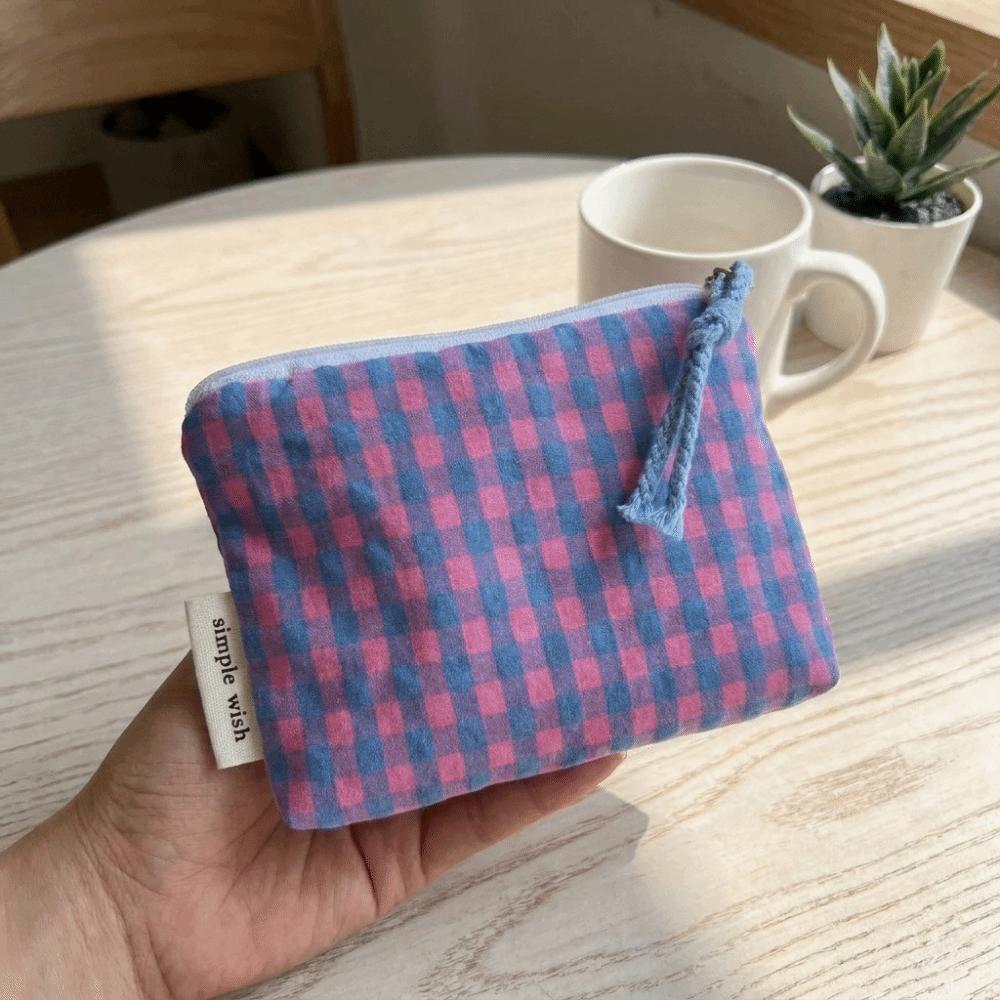 Plaid Striped Makeup Bag Portable Cosmetics Organizer Clutch Bag Mini Cosmetic Pouch Women