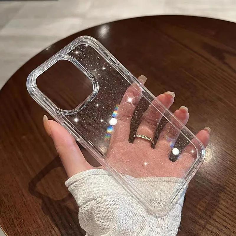 Роскошный блестящий прозрачный чехол для iPhone 15 14 13 12 11 Pro Max Mini X XR XS 7 8 Plus SE противоударный мягкий прозрачный чехол из ТПУ