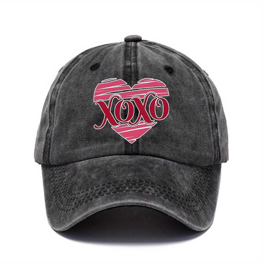 XOXO Принт Сердечки Стирка Бейсболка Винтажная Потертая Регулируемая Папина Шляпа Повседневная Унисекс