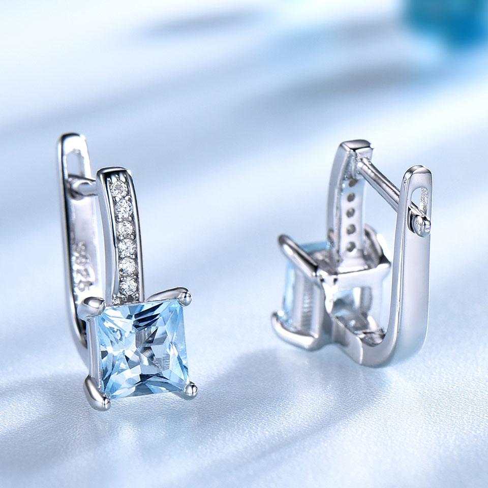 5 мм Nano Sky Blue Topaz Square 925 Sterling Silver Clip Earrings AAA White Round Zircon Women Earrings