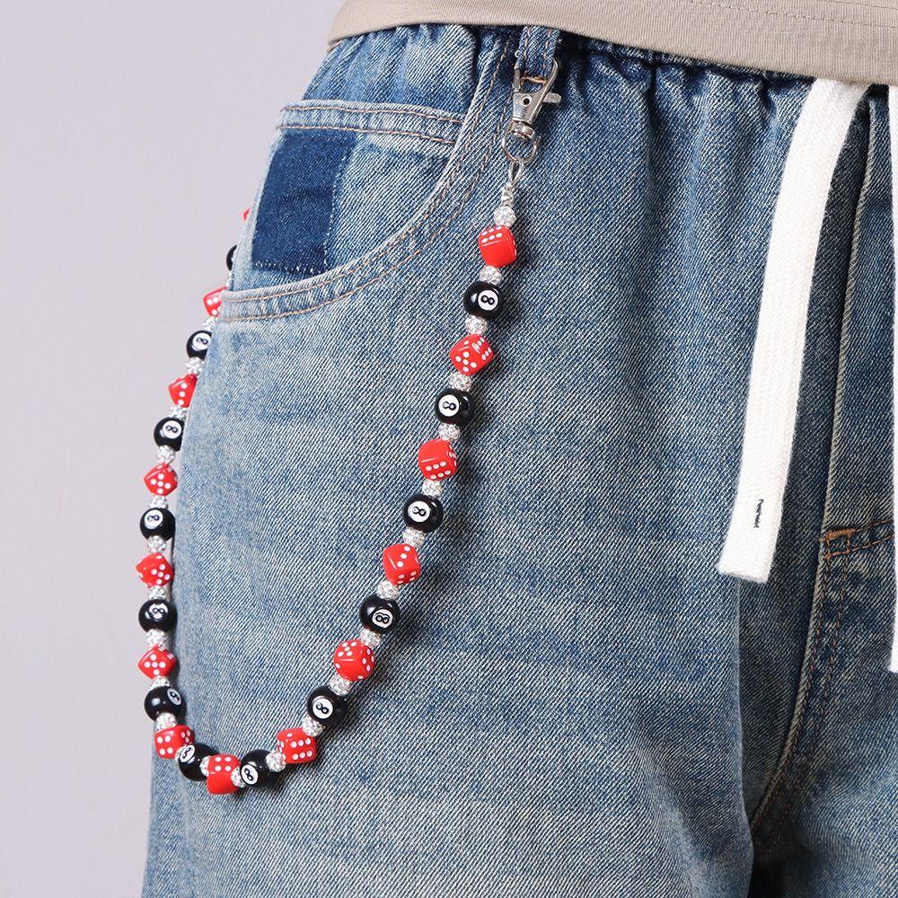 Billiard Ball Metal Pants Chain Zinc Zinc Zinc Alloy Punk Belt Chain Fashion Colorful Dice Waist Chain Male
