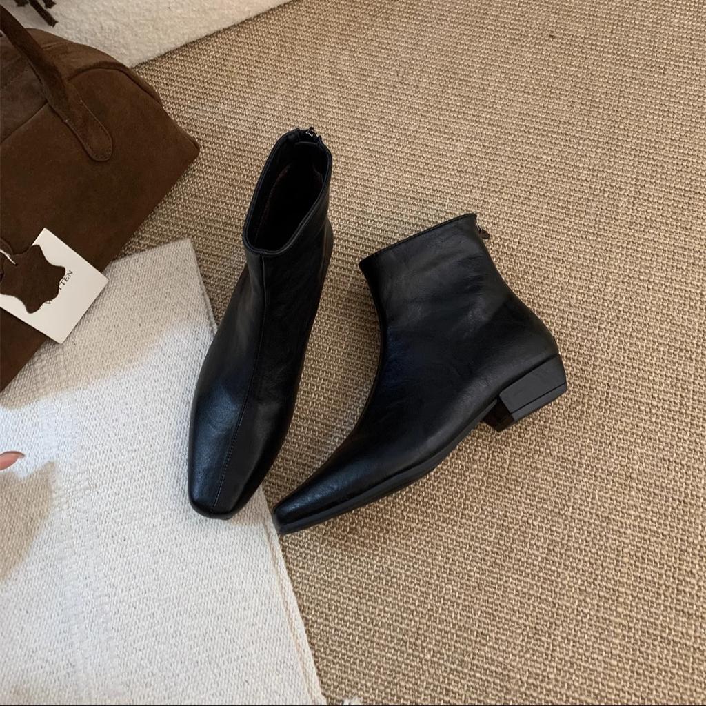 Корейские замшевые французские ботильоны на толстом каблуке с квадратным носком, тонкие короткие ботинки, женская обувь, осенне-зимние новые ботинки Martin