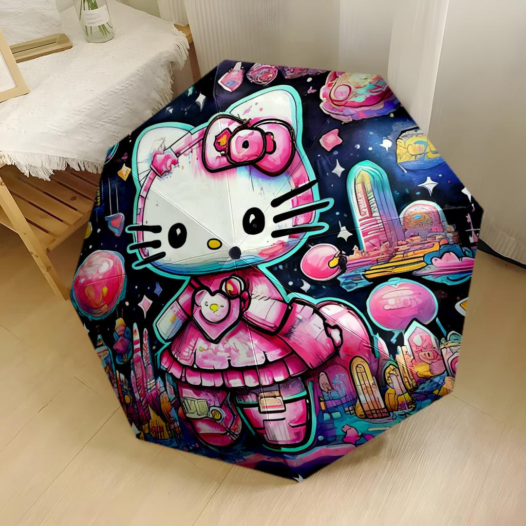 Hello Kitty Strawberry Floral Compact Travel Automatic Umbrella Compact 8 Rib Design Compact Design Perfect for Outdoor Adventures Elegant Umbrella