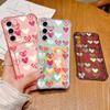 Розовый узор в виде сердец любви, противоударный прозрачный чехол для Samsung S24 FE S23 Ultra S22 A16 A55 A54 A35 A15, мягкий силиконовый слот для карт, прозрачный чехол для телефона