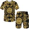 Vintege Baroque Style 3D Print Men's Tracksuit Fashion Golden Pattern T-Shirts/Shorts/Sets Hip Hop Male Streetwear Clothing Suit