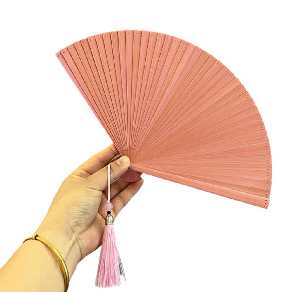 Chinese Style Tassel Folding Fan Solid Color Kimono Fan Elegant Handheld Fans Wedding Party Decor