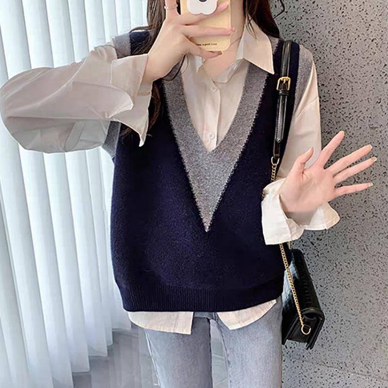 Женский жилет, трикотажный жилет с V-образным вырезом, свободный повседневный свитер без рукавов, майка, модные универсальные трикотажные жилеты