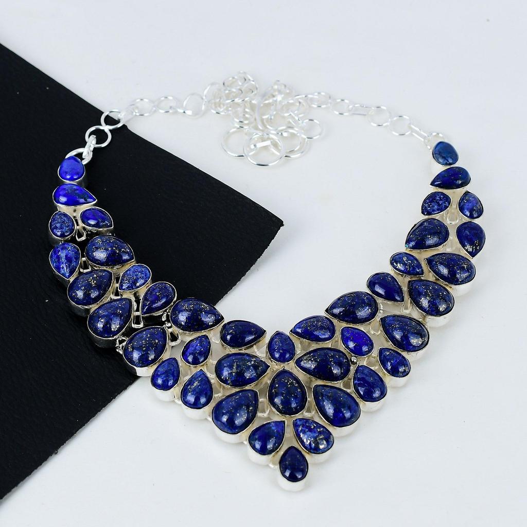 Natural Lapis Lazuli Gemstone Handmade 925 Sterling Silver Electroform Necklace,Lapis Lazuli Silver For Wife Unisex Necklace Birthday Gifts