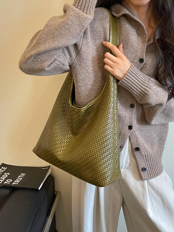 Корейская ретро плетёная сумка-тоут через плечо большой вместимости - Модная универсальная высококачественная подмышечная сумка для женщин