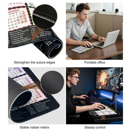 2026 Desk Calendar Mouse Pad Non-Slip Practical Date Planner with Full Year Layout & US Holidays Office Computer Mat for Home Office