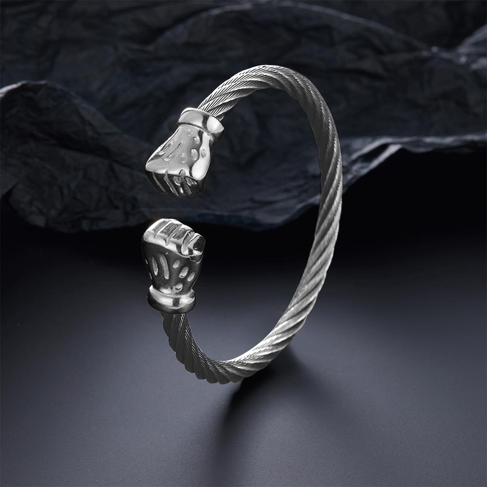 Боксерская перчатка Черный Кабельный Браслет Позолоченная Нержавеющая Сталь Открытый Браслет Мужские Панк Модные Украшения