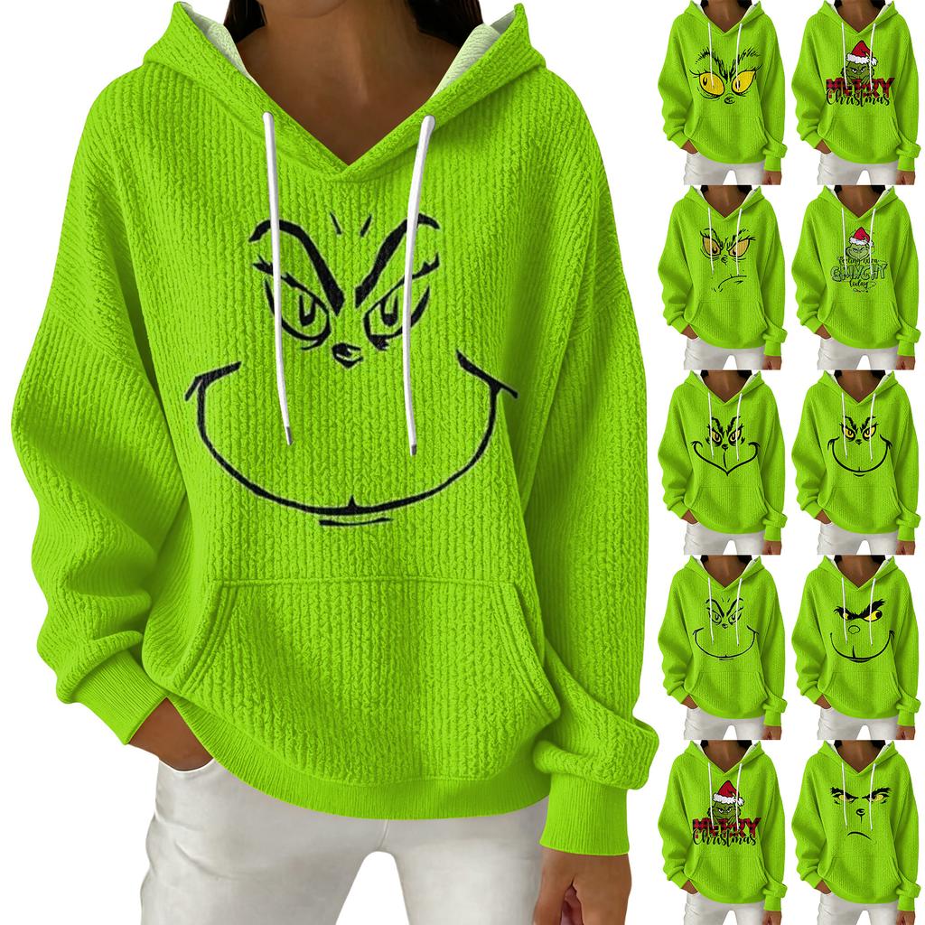 Women's Fashion Casual Christmas Print Pullover Long-Sleeve Hooded Sweatshirt