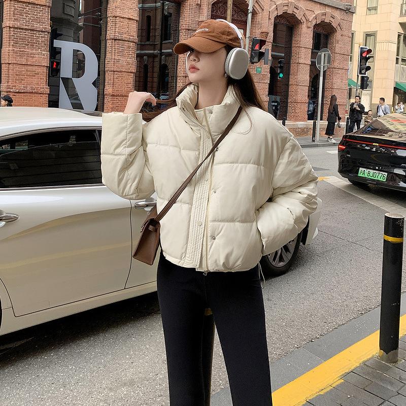 New Short Style Small Stand-up Collar Down Cotton Jacket For Women PU Leather Thickened Cotton Jacket And Cotton Jacket Trend