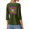 3/4 Sleeve Tops For Women T-Shirt Casual Christmas Print Tops T Shirt Round Neck Pullover Blouse