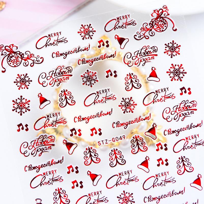 3D Nail Art Christmas Slider Wraps Snowflake Elk Santa Adhesive Flame Sticker Red Gold Manicure Nails Designs
