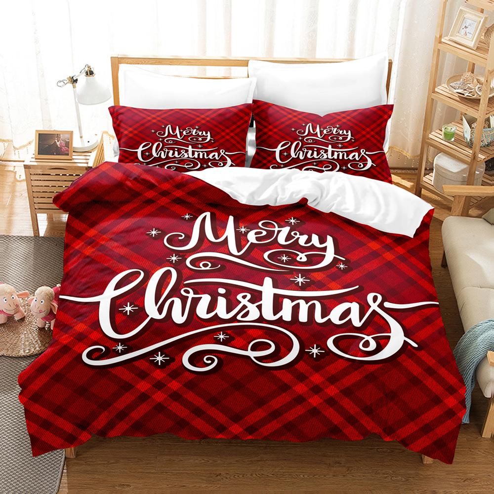 3D Happy New Year Bedding Set Christmas Happy Duvet Cover Pillowcase 2/3 Holiday Gift AU/EU/ES/DE Full Size Quick Drying Soft Home Textile