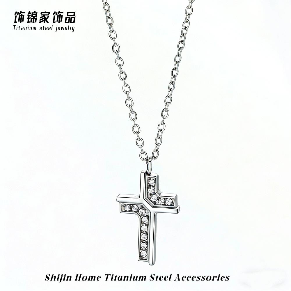 Titanium Steel Cross Collarbone Necklace Accessories Do Not Fade Women's Light Luxury High-end Stainless Steel Zircon Seaside Pendant