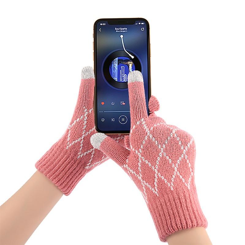 Теплые шерстяные перчатки с сенсорным экраном Зимние женские жаккардовые флисовые утолщенные пальчиковые вязаные перчатки лоток