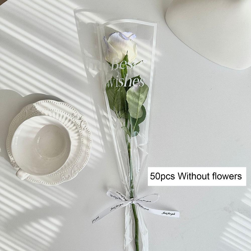 50pcs Ins Style Single Rose Sleeves Transparent Floral Material Packaging Graduation Season