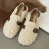 Women's Winter Plush Flat Shoes Outdoor Fashion Round Toe Warm Plush Loafers 2024 New Comfy Curly Sheep Fur Woman Cotton Shoes