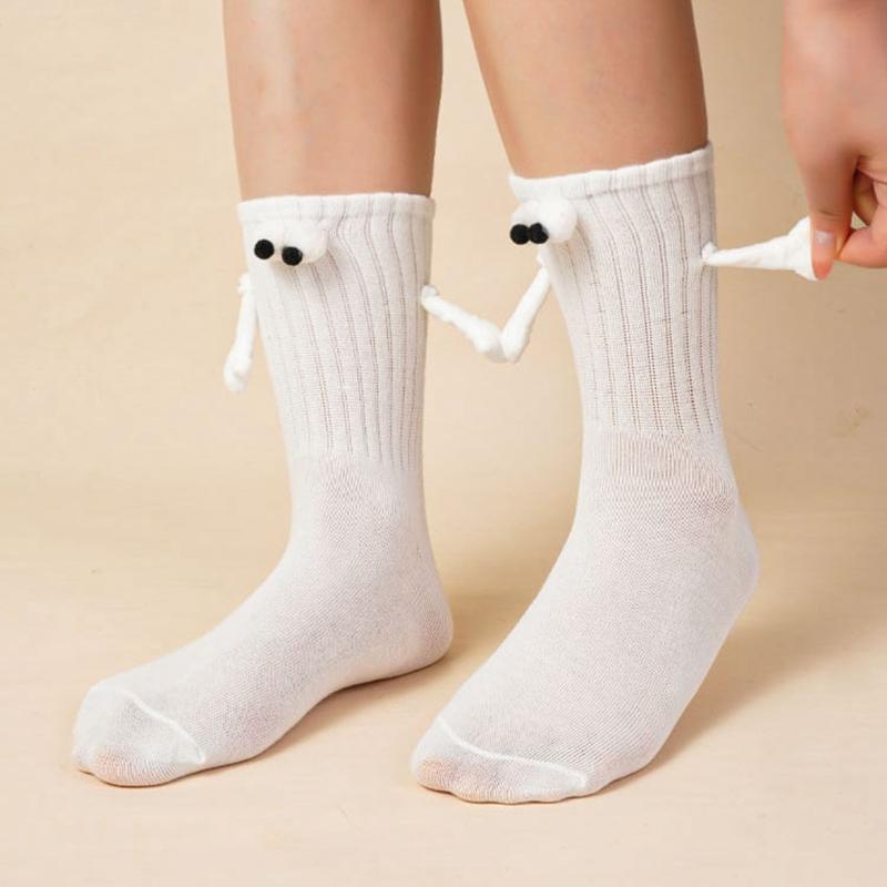 1 пара модных носков, забавные, креативные, с магнитным притяжением, руки, черно-белые мультяшные глаза, пара носков, рука об руку