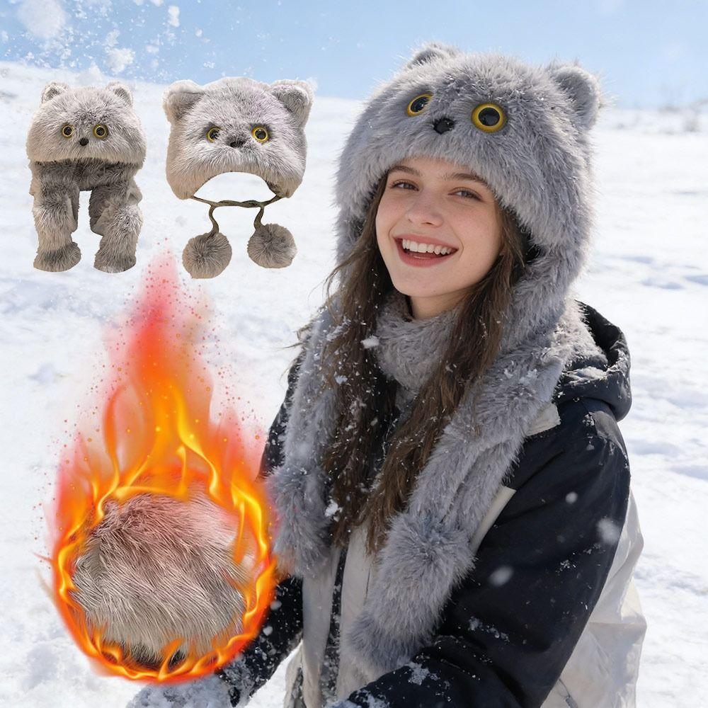 Plush Winter Hat Cute Cat Bucket Hat Thicken Beanie Hats Women Girls