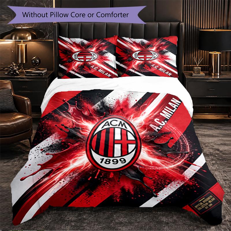 AC Milan Pattern 3 Pieces Bedding Set Soft Microfiber Duvet Cover with Pillow Cases for Bedroom
