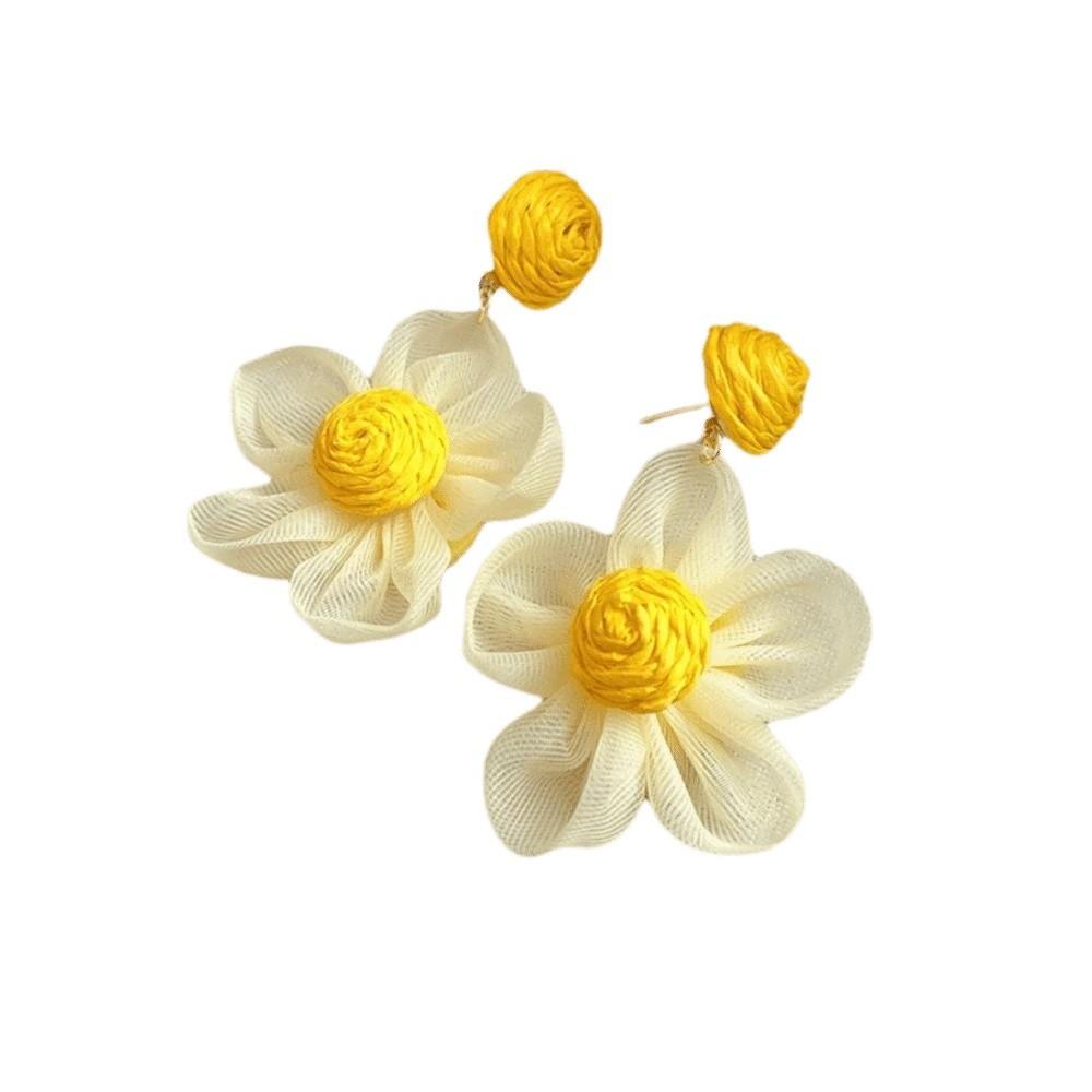 Raffia Dangle Earrings Sunflower Flower Ear Drop Elegant Wood Drop Earrings Holiday