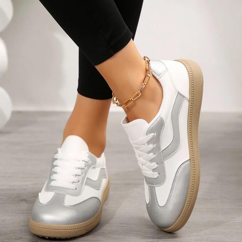 2024 Модная и универсальная женская спортивная обувь на шнуровке с плоским каблуком и круглым носком, верхняя одежда, удобная женская вулканизированная обувь