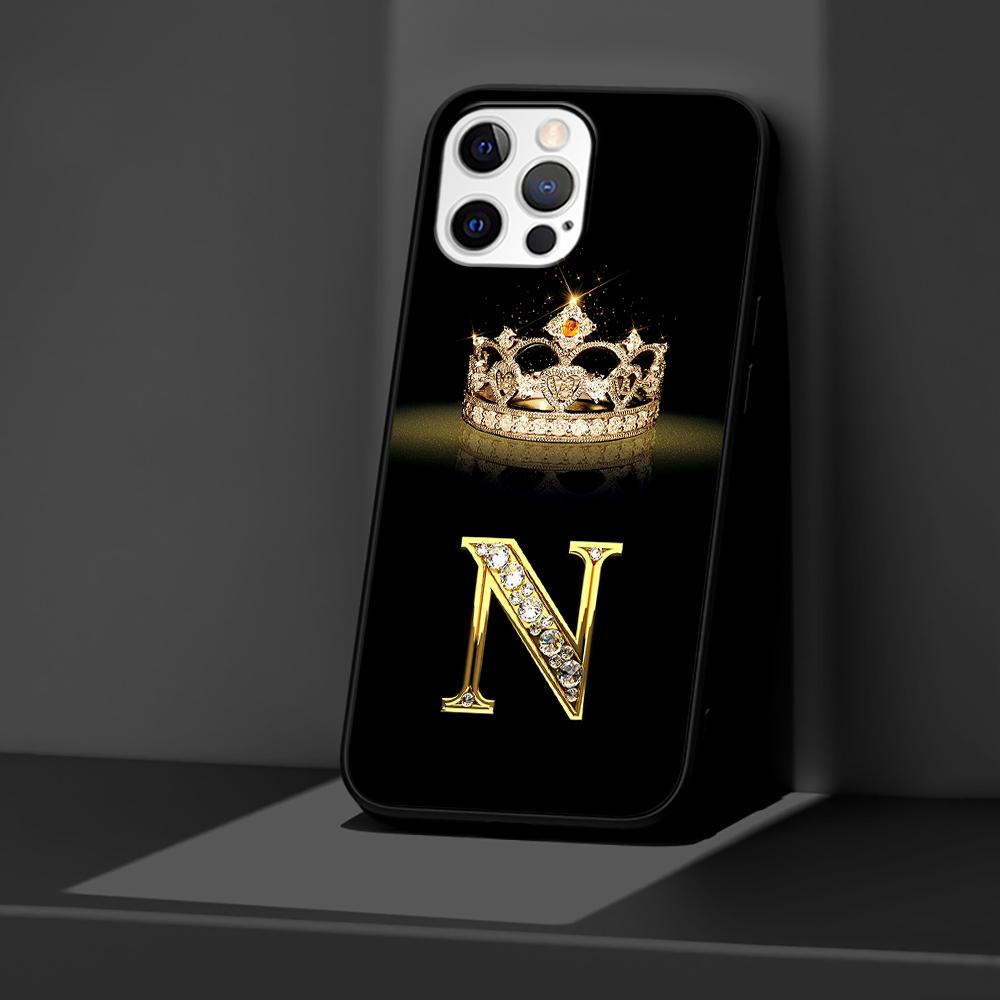 Чехол для Apple iPhone 14 11 13 12 Pro Max XR 7 8 + SE 2020 XS 6 6s Plus 5 5s, черный силиконовый чехол для телефона с бриллиантовой короной и буквой