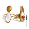 Red Agate Stone Shell Geometric Golden Ring Rust Proof PVD Plated Stainless Steel Chic Trendy Jewelry Wholesale