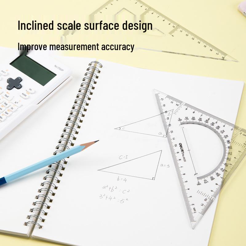 Deli Transparent Drawing Set: 15cm & 40cm Triangles with Protractor