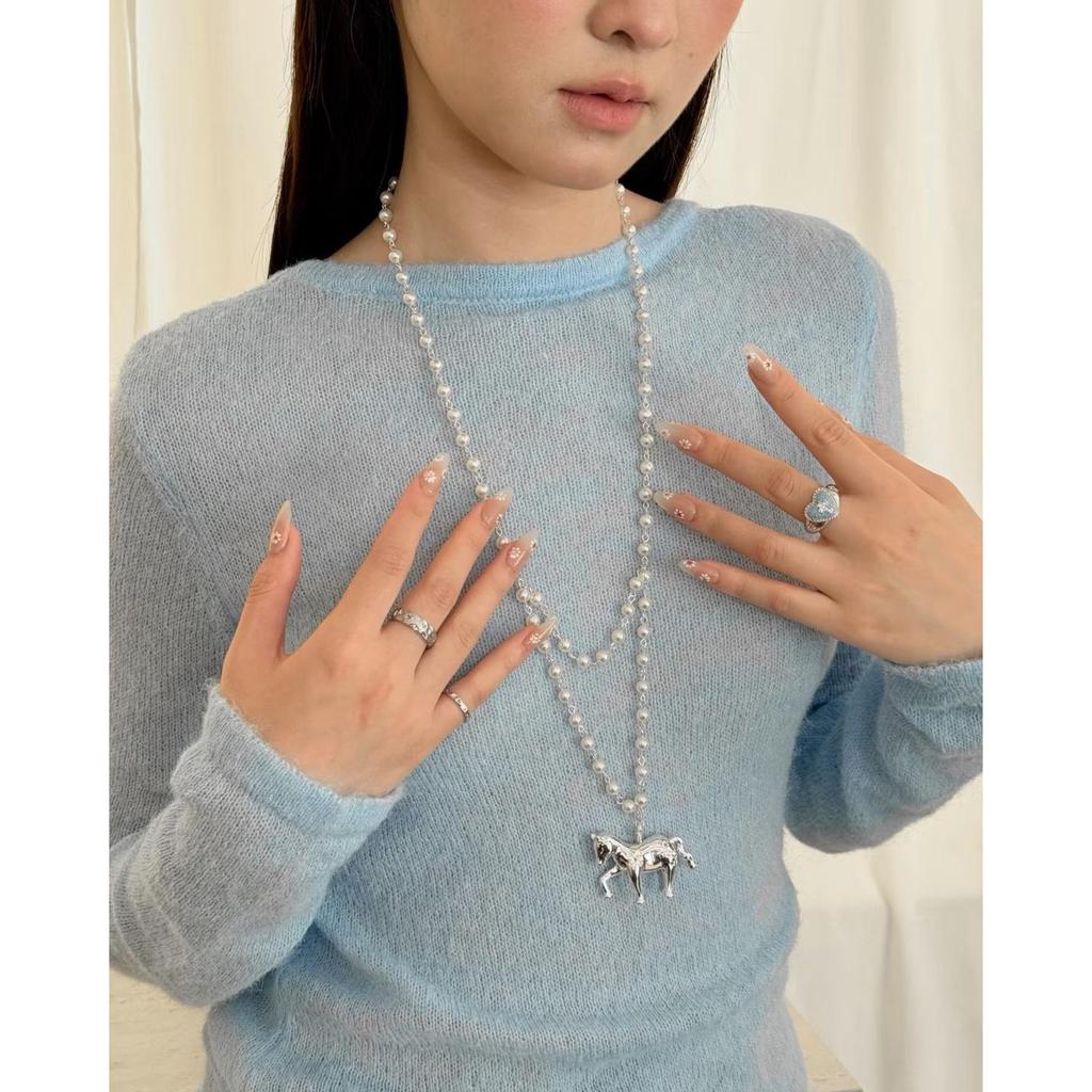 Жемчужное ожерелье-пони со знаком зодиака - Роскошная, универсальная многослойная цепочка для свитера для женщин