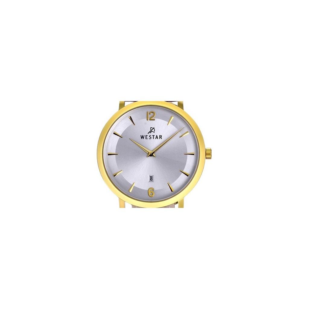 Westar Профиль кожаный ремешок Кварцевые мужские часы с серебряным циферблатом 50219GPN127