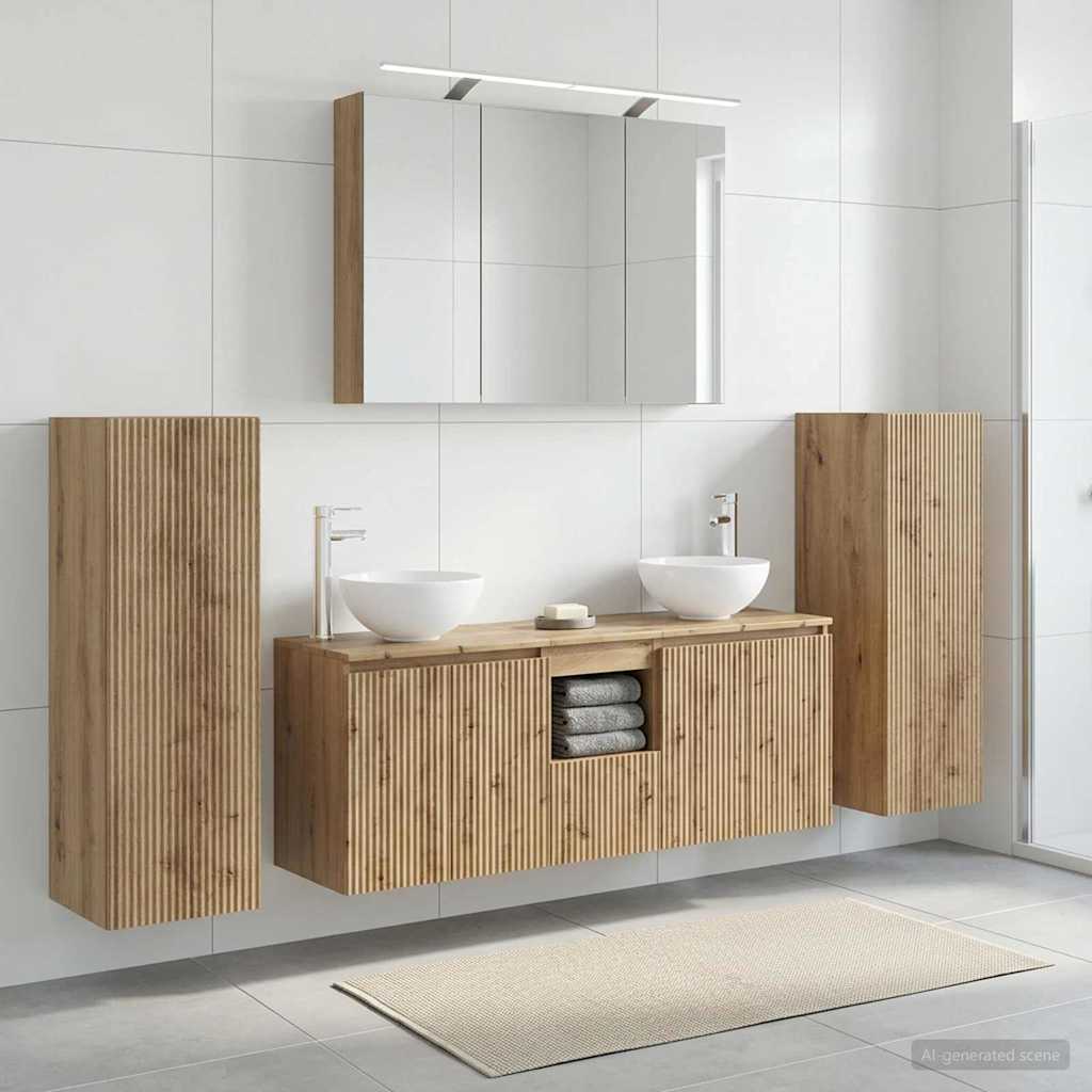 Bathroom Furniture Set 6 pcs Artisan Oak Engineered Wood and Glass