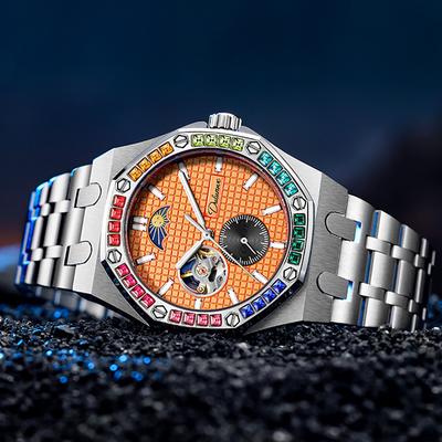 Модные новые роскошные механические часы Rainbow Drill Hollow Design полностью автоматические механические автоматические часы