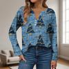 Women's Fashion Casual V-Neck Button-Up Long-Sleeve T-Shirt With Christmas Print Top