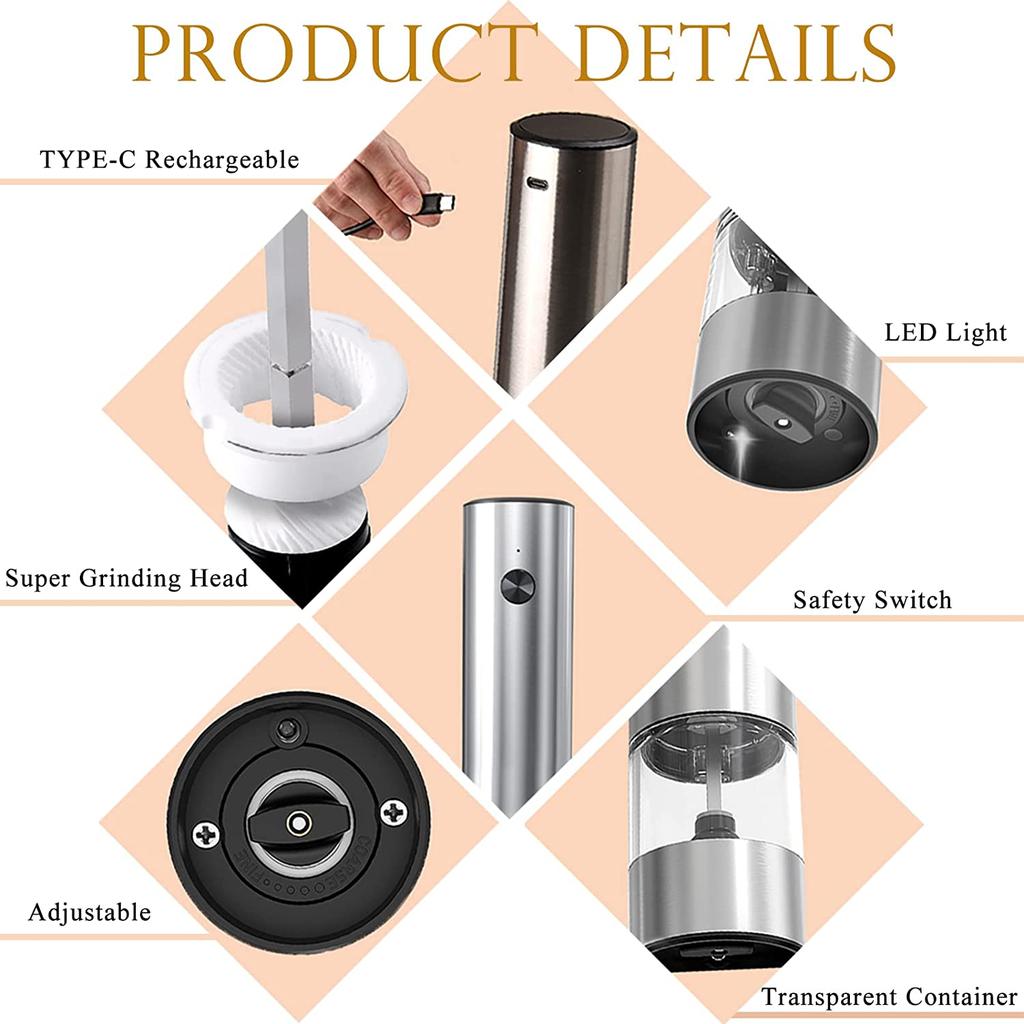 Мельница для перца из нержавеющей стали, автоматическая мельница для морской соли