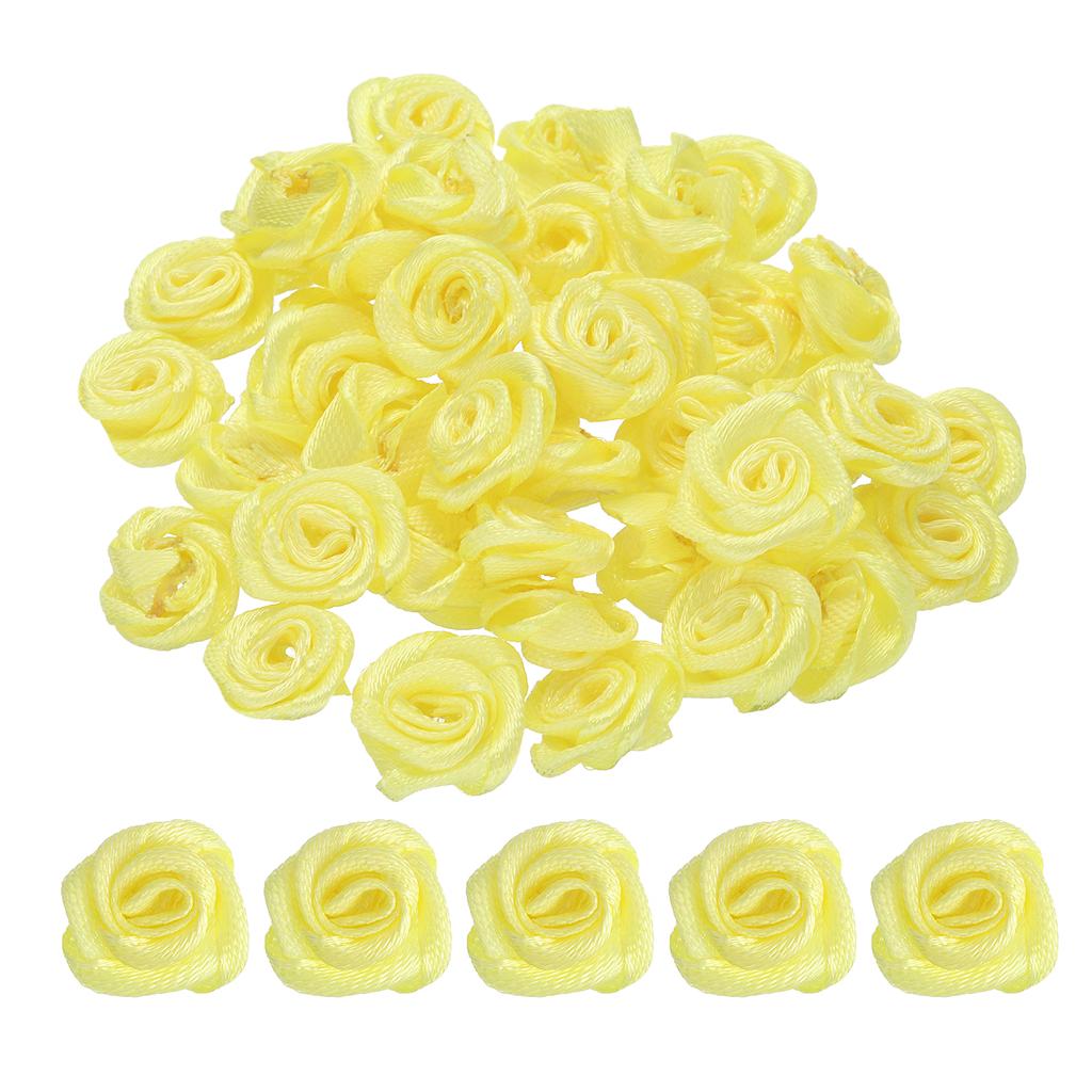 100Pcs 1.5cm Mini Satin Ribbon Roses Handmade Rolled Rosette Flower for DIY Crafting Accessories Sewing Wrapping Decoration